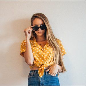 YELLOW Polka Dot tie crop top SMALL